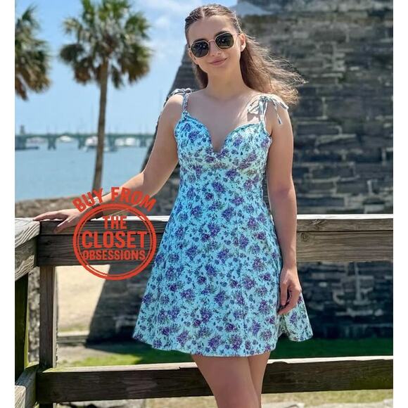 ZARA Blue Floral Print Mini Dress NWT - Picture 12 of 16